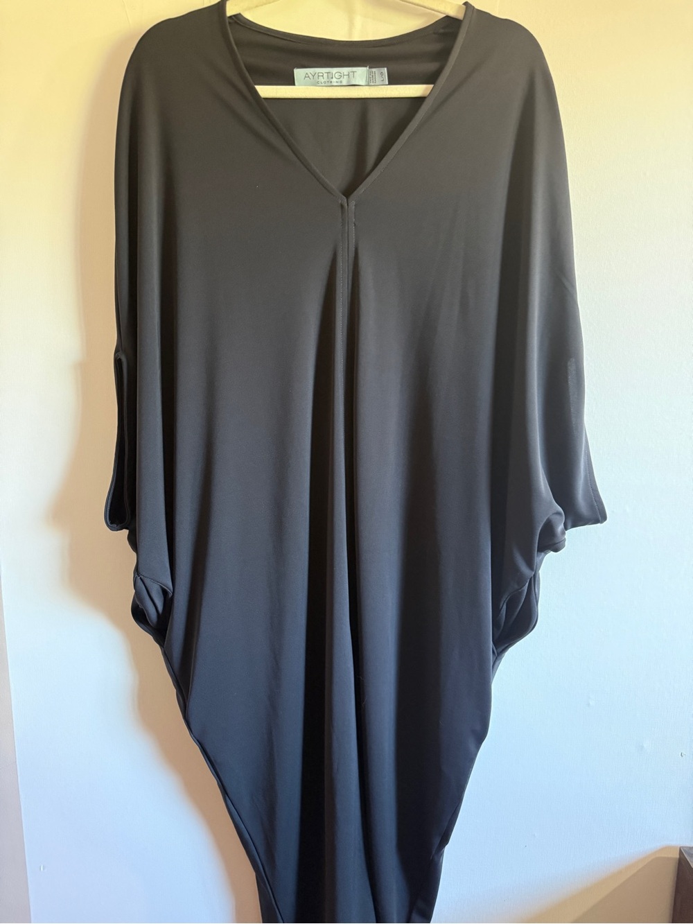 Ayright Clothing Black Charcoal Oversized Batwing Draped Tunic Top Dress L/XL